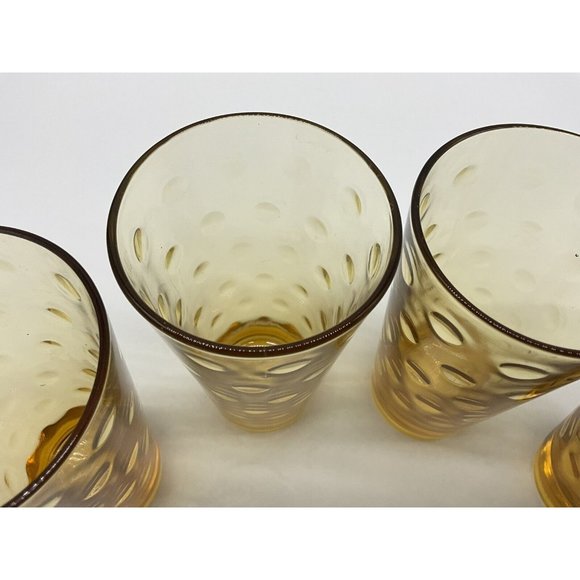 Hazel Atlas Vintage Gold Capri Dot Tumblers MCM Size 5.25 Inches High, Set of 4 - Picture 11 of 15